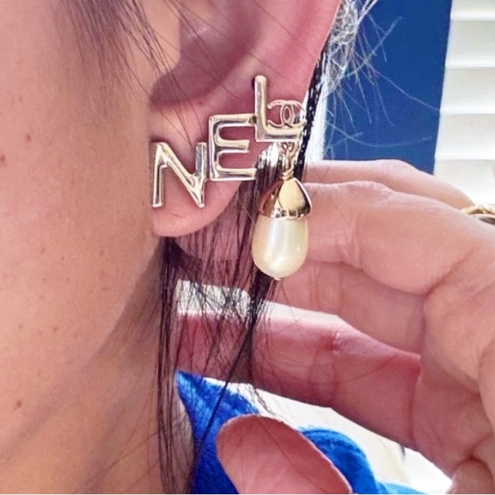 Authentic Chanel Limited Edition Pearl Split Logo CC Cuff / Climber Earrings - Picture 3 of 13